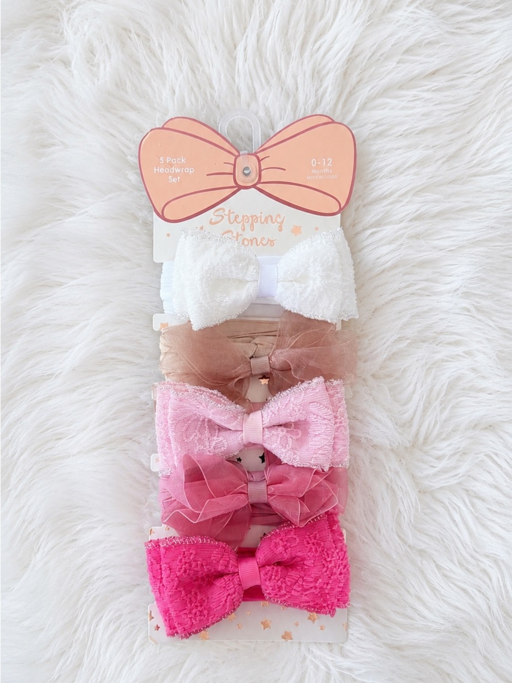 5-Pack Baby Bow Headwraps in White, Beige, Light Pink, Rose and Fuchsia
